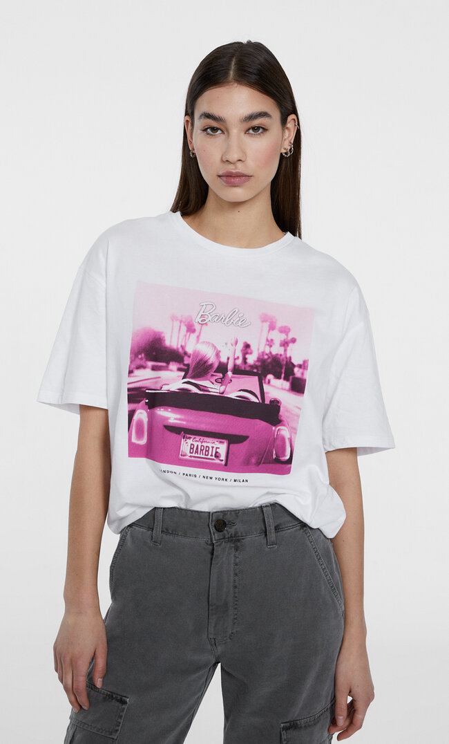 

Stradivarius Shirt mit Barbie-Lizenz Kaugummirosa S