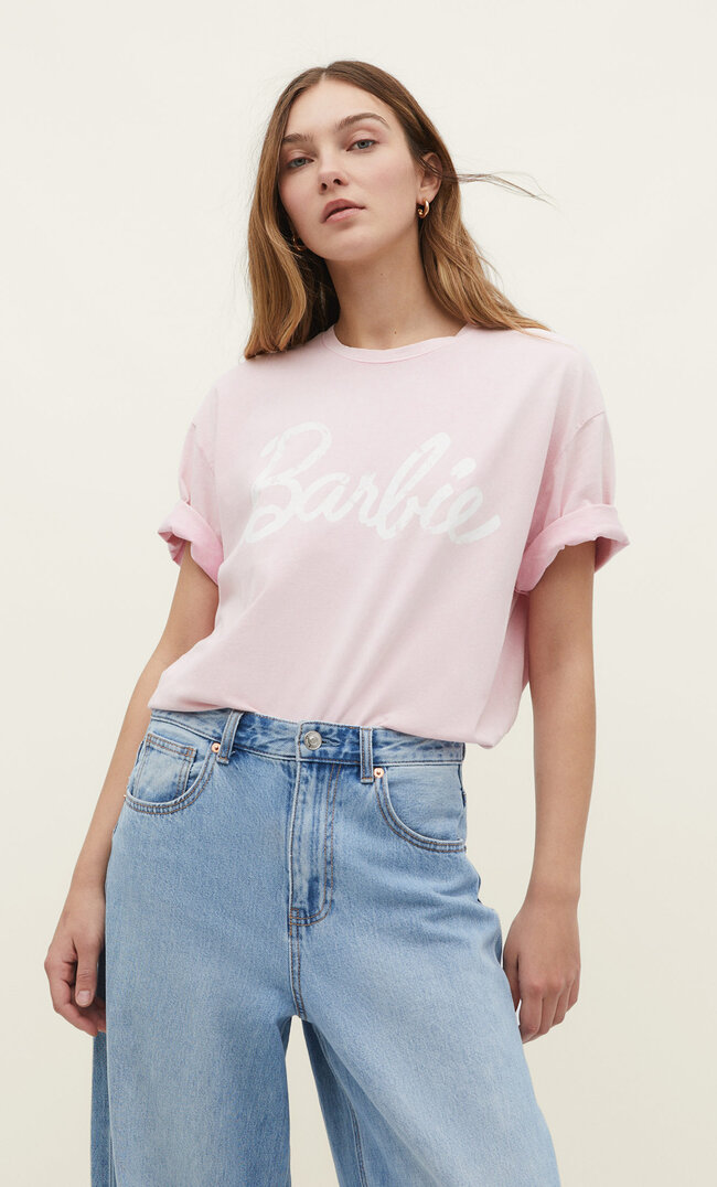 

Stradivarius Shirt mit Barbie-Lizenz Kaugummirosa S