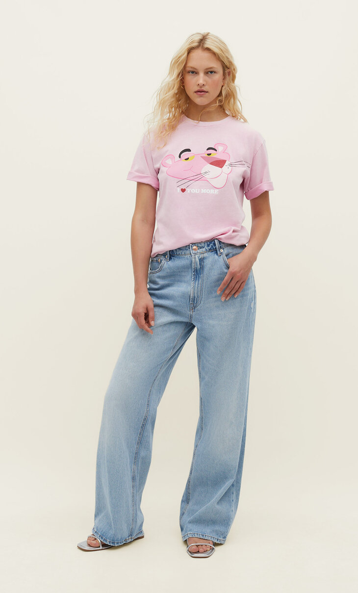 T-shirt com escudo da Pantera Cor de rosa