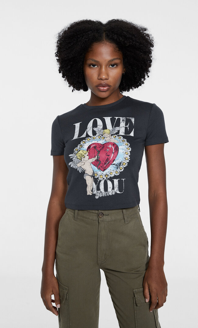 

Stradivarius Cropped-Shirt aus Elastan. Graumeliert S