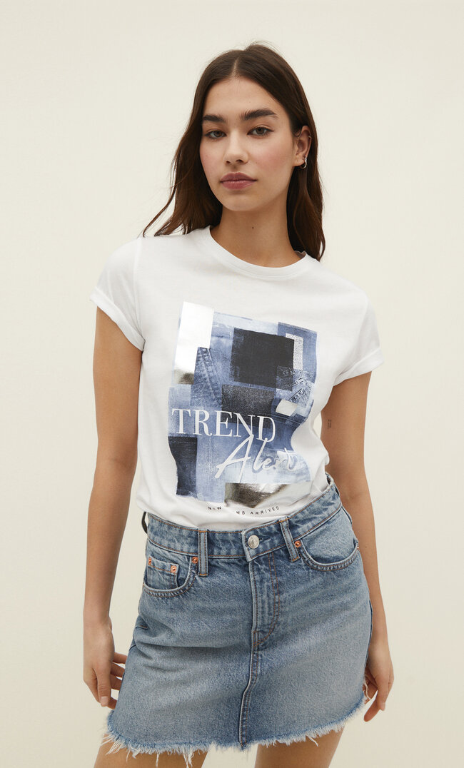 

Stradivarius Shirt mit Folienprint Weiß M