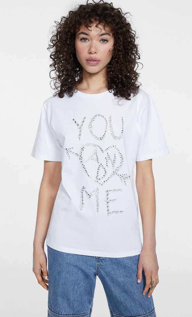 

Stradivarius Koszulka ze wzorem „You & me” ze zdobień Biały XL