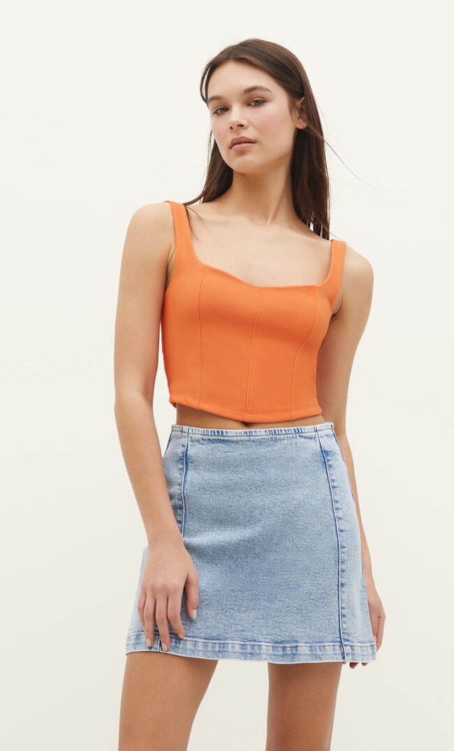

Stradivarius Gorsetowy top na ramiączkach Brzoskwiniowy L