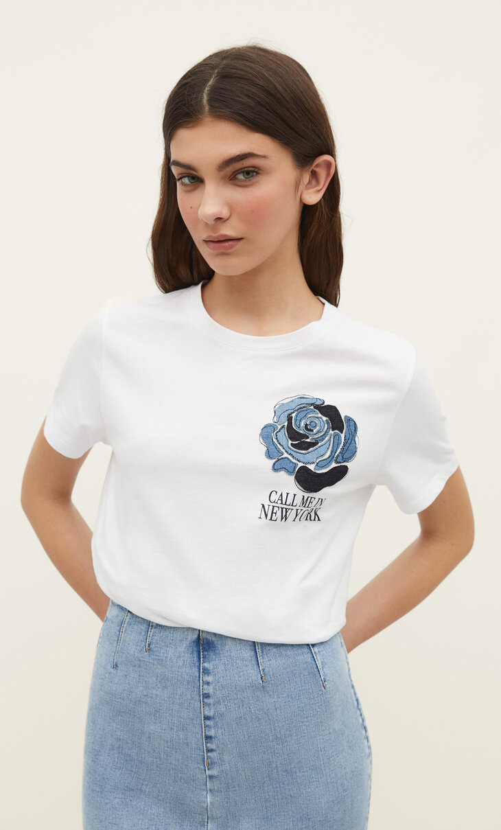 Camiseta flor denim
