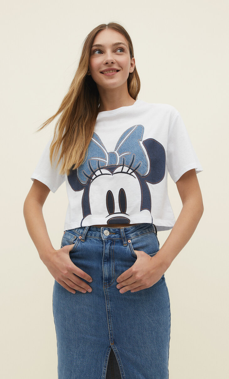 Cropped-Shirt mit Minnie-Motiv