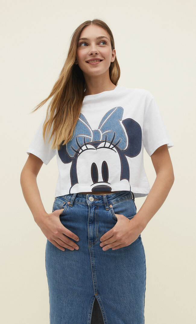 

Stradivarius Krótka koszulka z Myszką Minnie Biały M