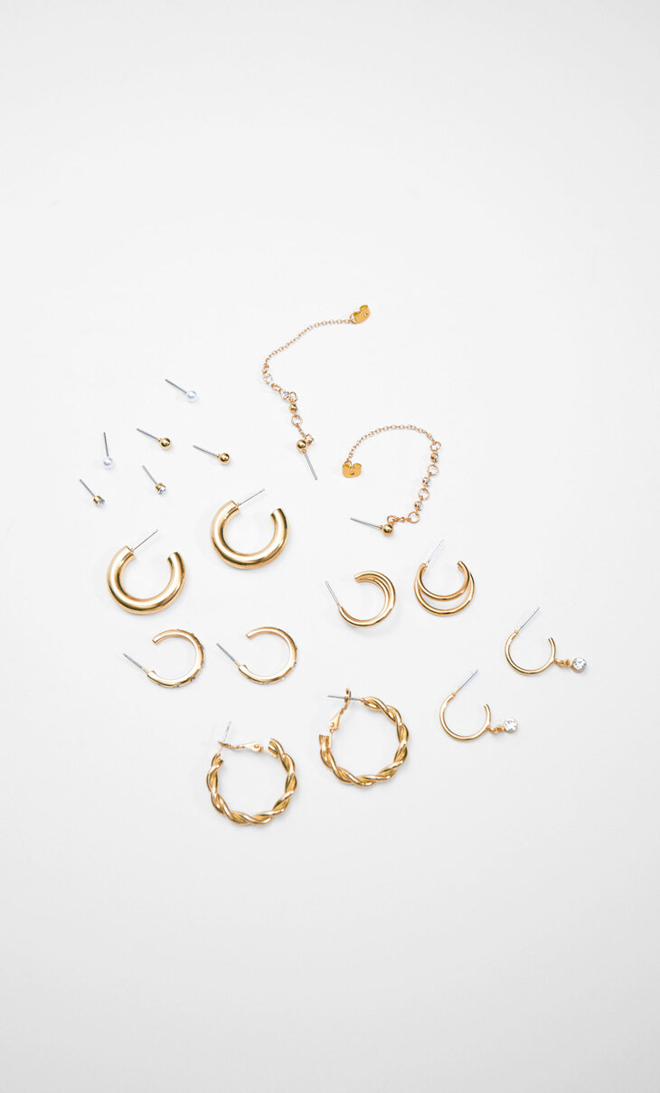 Set 9 pendientes aros midi y cristales