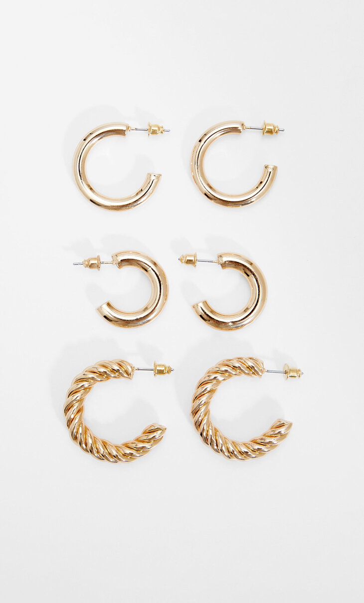 Set of 3 pairs of medium hoop earrings