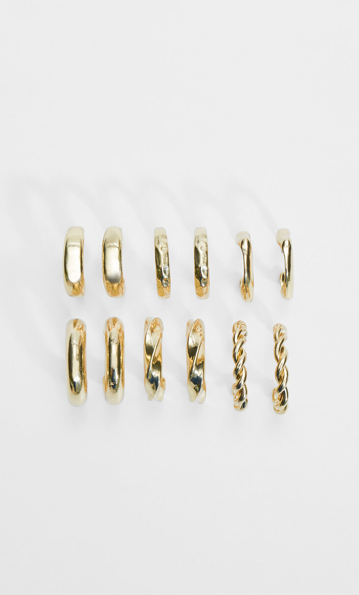 Set of 6 pairs of nature-inspired hoop earrings