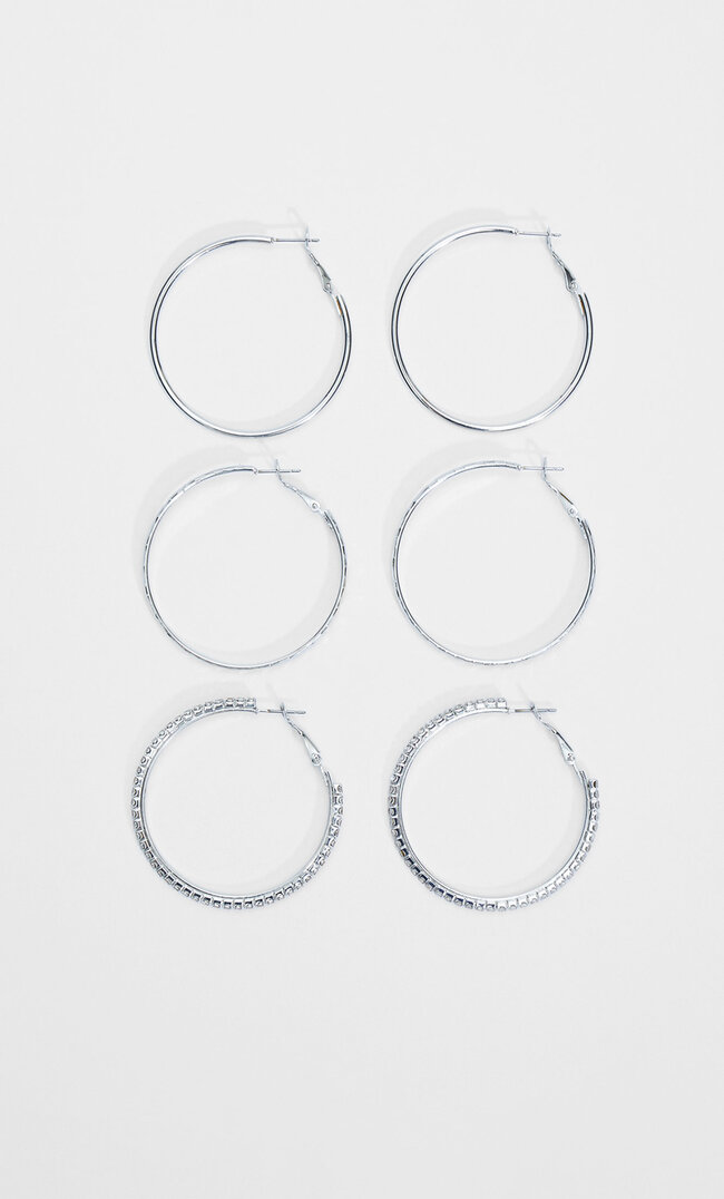 

Stradivarius 3er-Set Creolen Mit Strass Und Textur Grau M