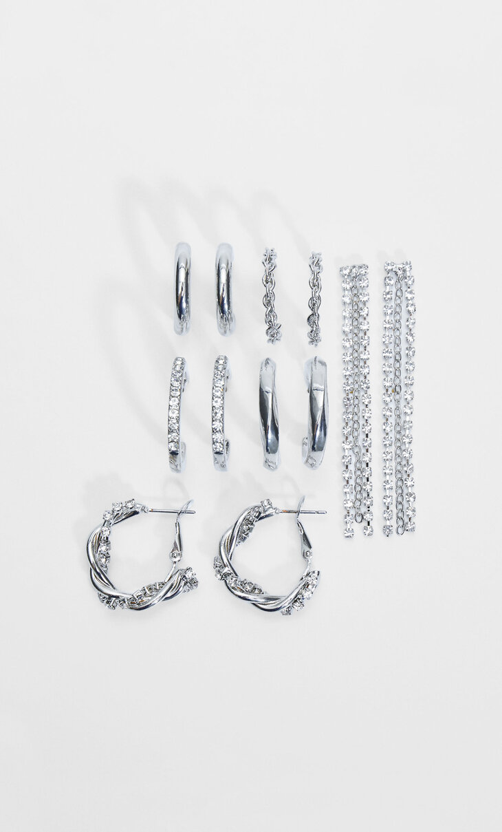 Set of 6 pairs of rhinestone hoop and dangle earrings
