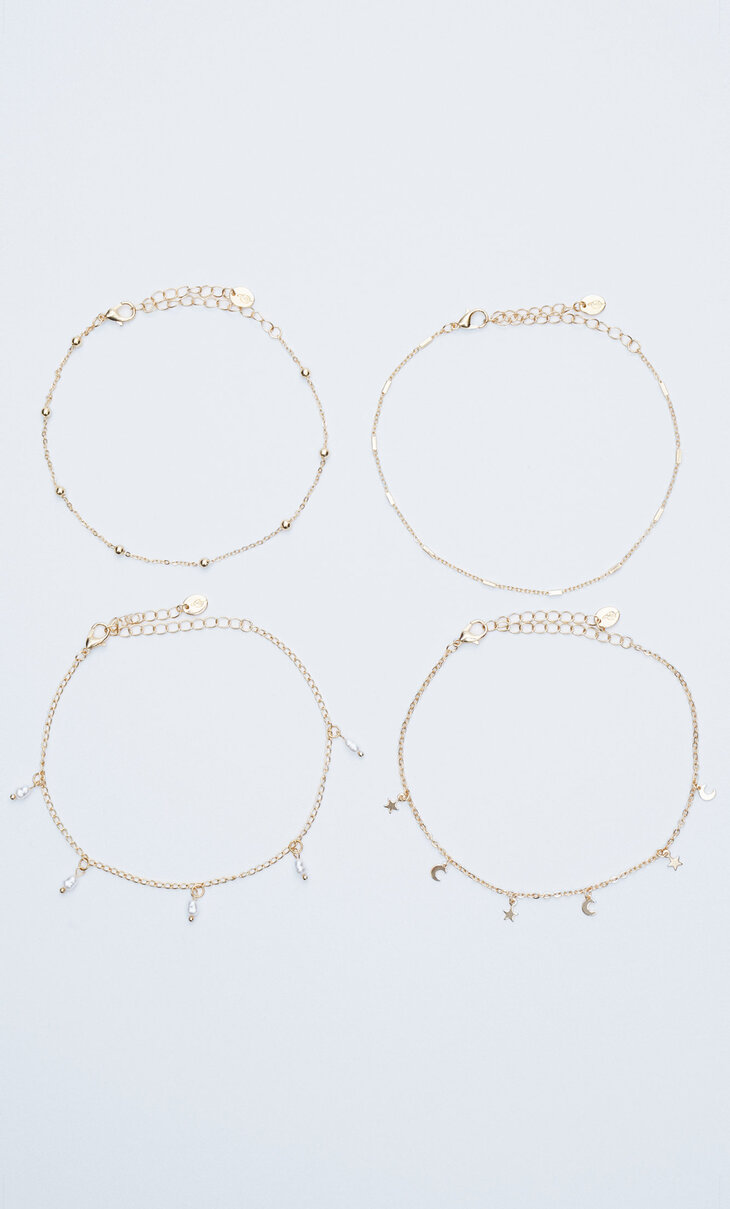 Pack 4 bracelets de cheville charms et perles
