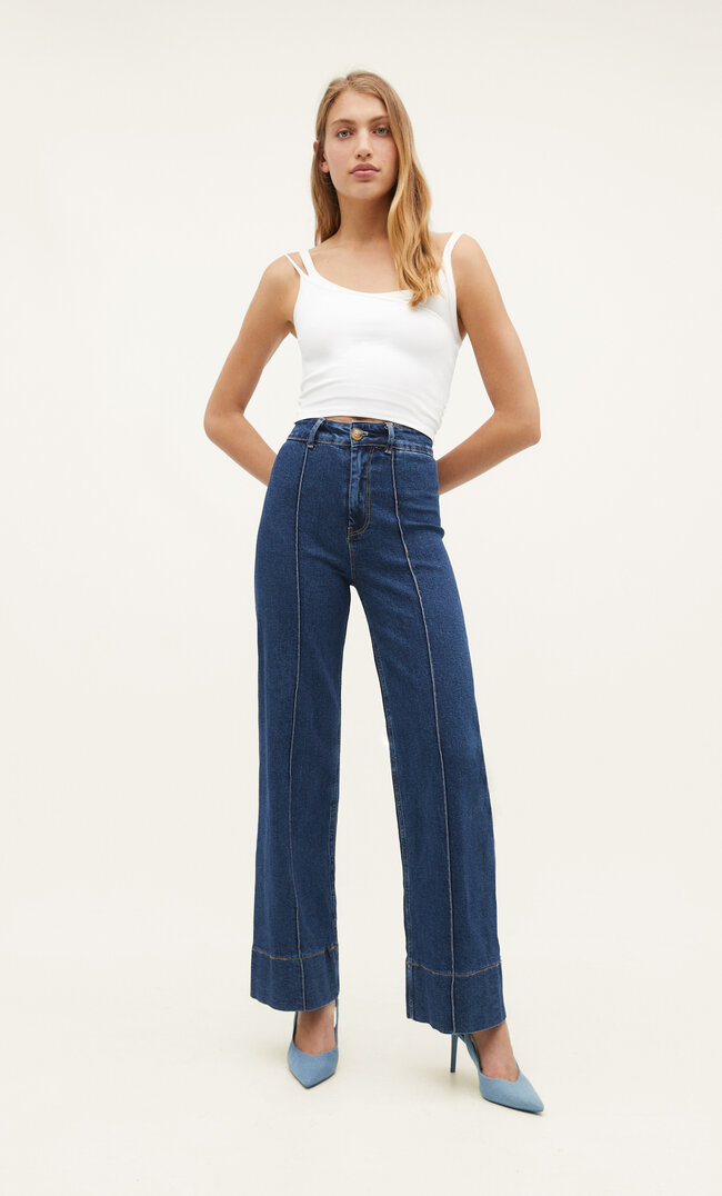 

Stradivarius Minimalistyczne jeansy full length Niebieski denim 38