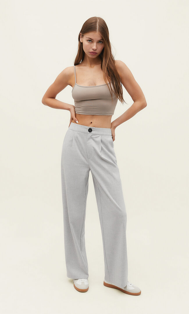 

Stradivarius Straight-Leg-Anzughose Grau Melange 44