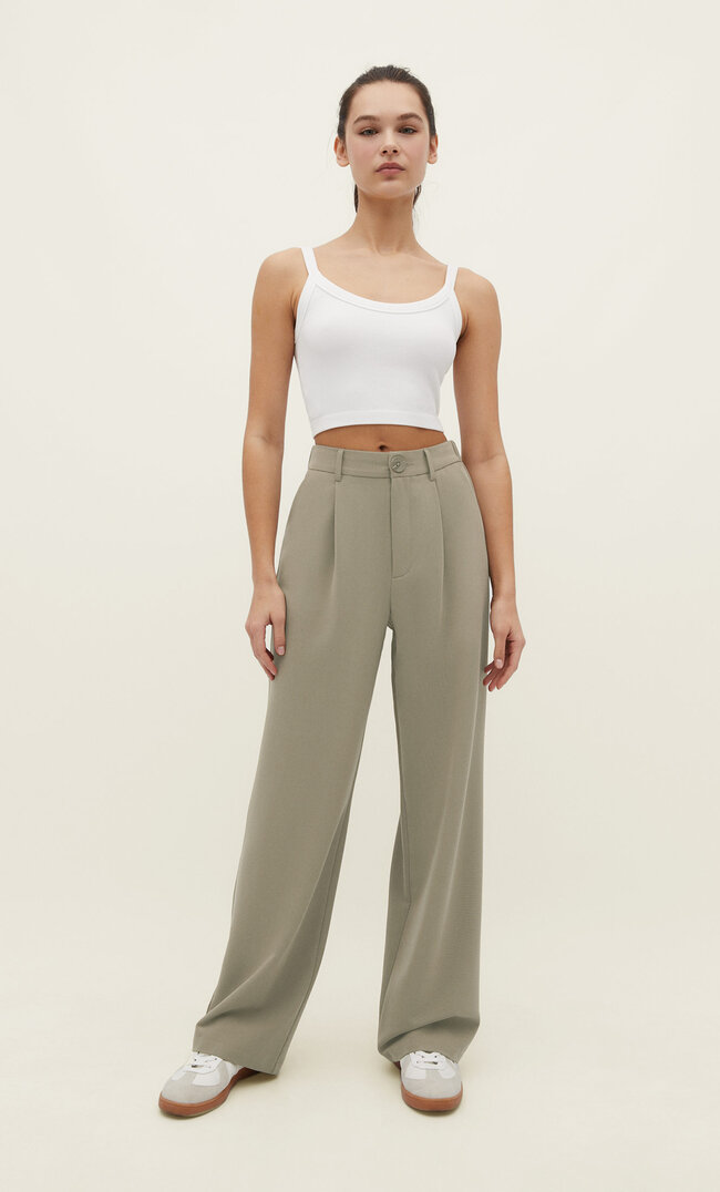 

Stradivarius Eleganckie spodnie o prostym kroju Khaki 42