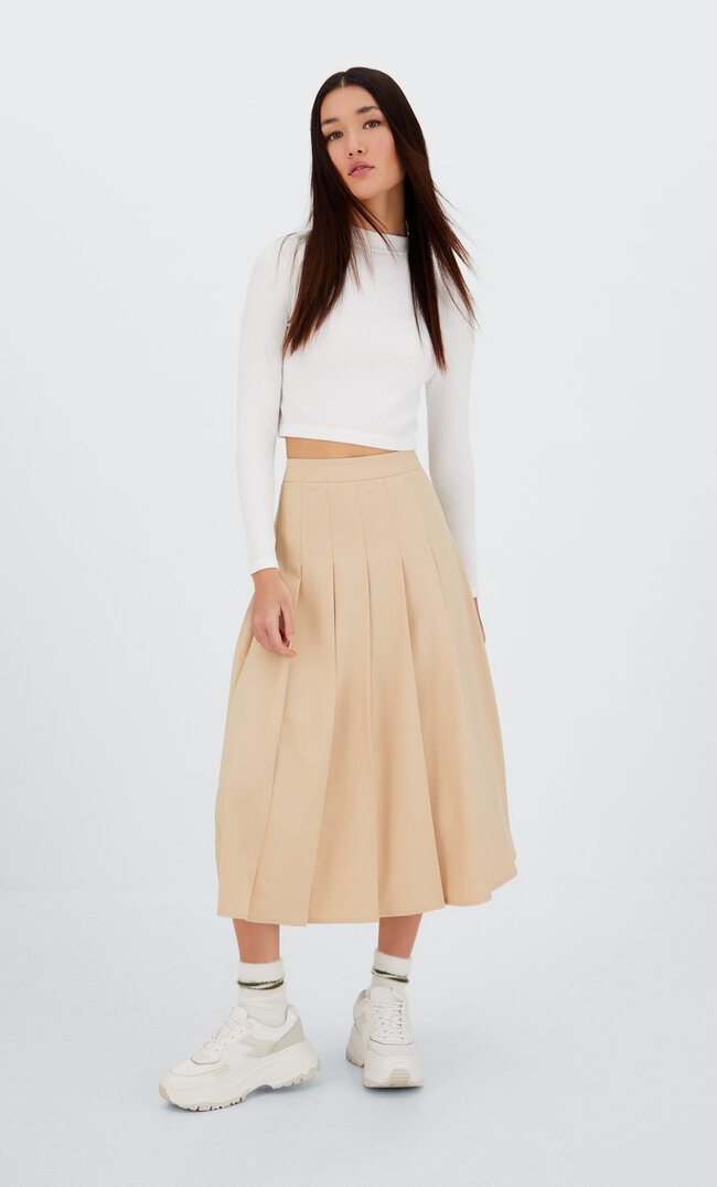 

Stradivarius Midirock Mit Kellerfalten Beige M