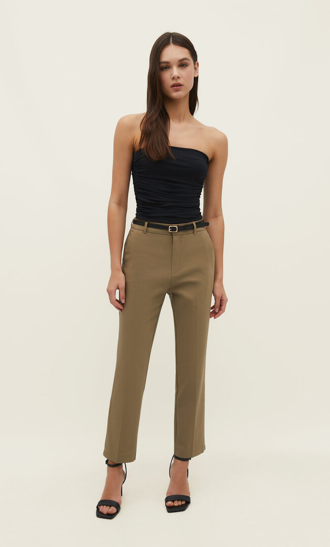 

Stradivarius Eleganckie spodnie z paskiem Khaki 34