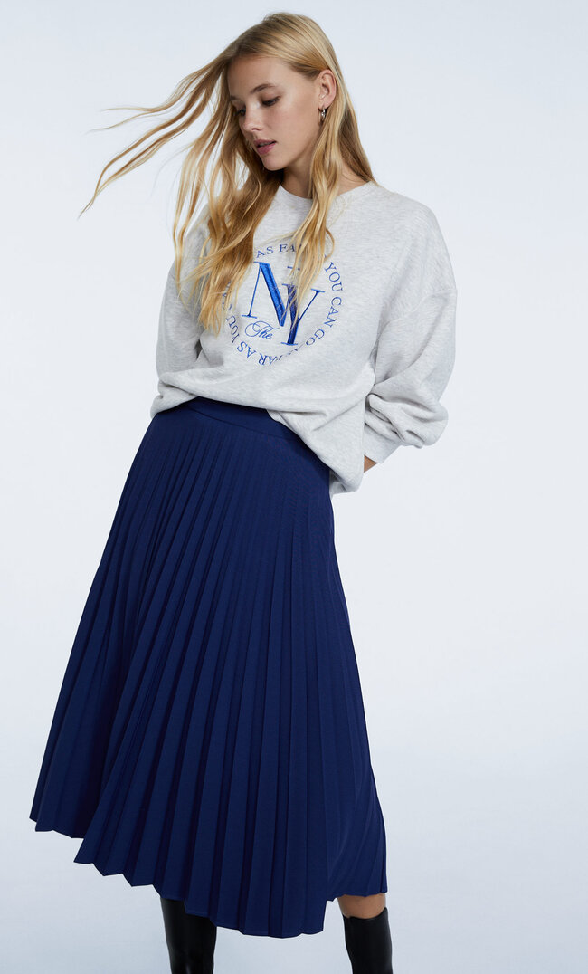 

Stradivarius Plisséerock Marineblau Xl
