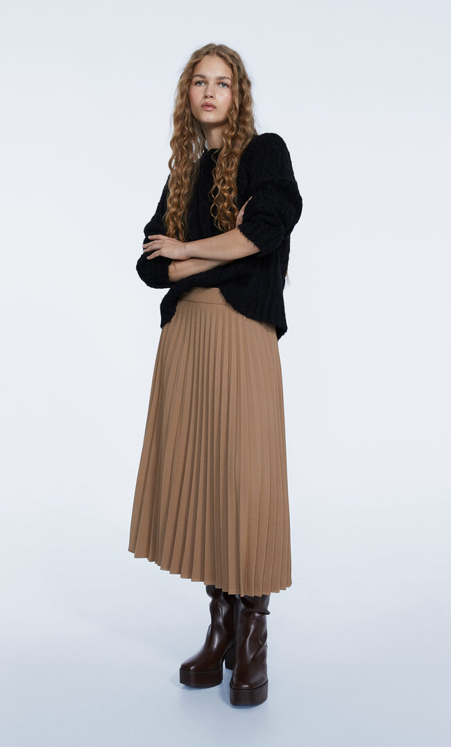 Stradivarius Plisséerock Beige L