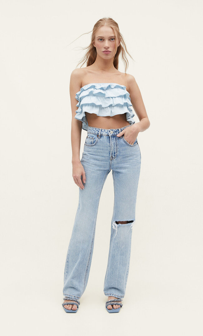 

Stradivarius Rozszerzane Jeansy Vintage Denimowy Średni Light Blue 38