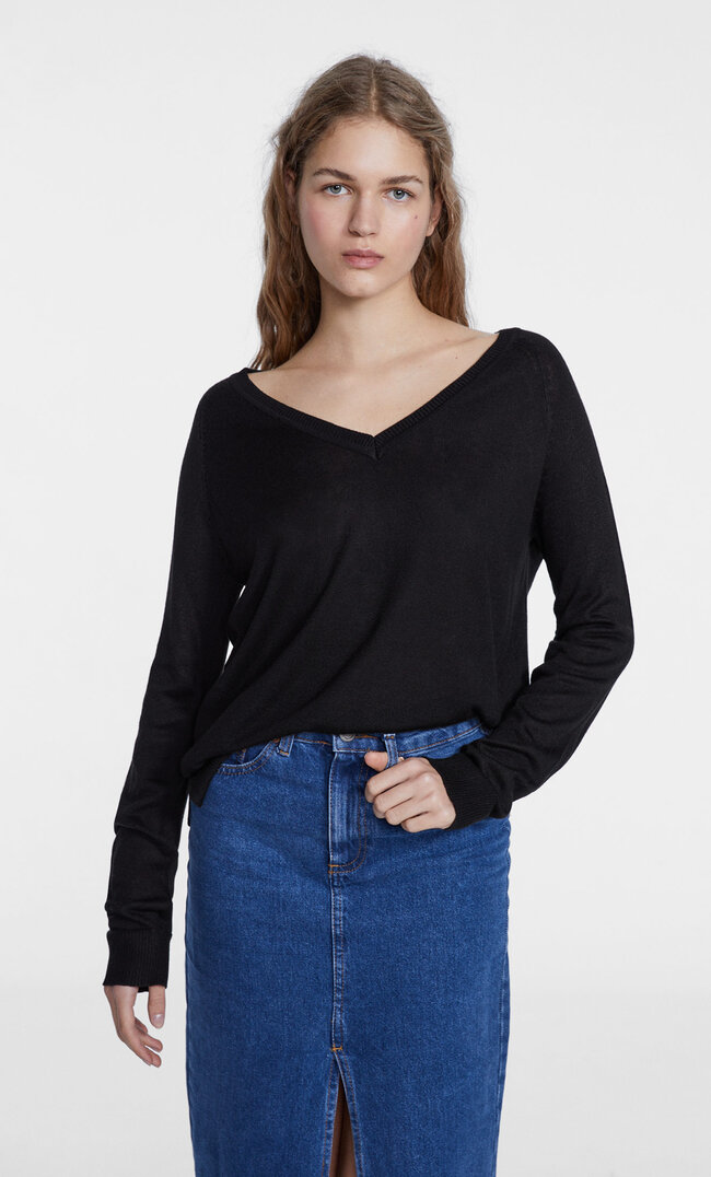 

Stradivarius Sweter Basic Z Dzianiny Czarny L