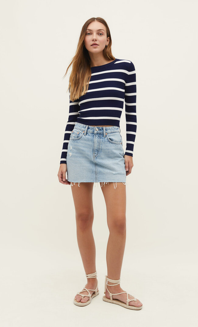 

Stradivarius Pullover mit Rundausschnitt Marineblau XS