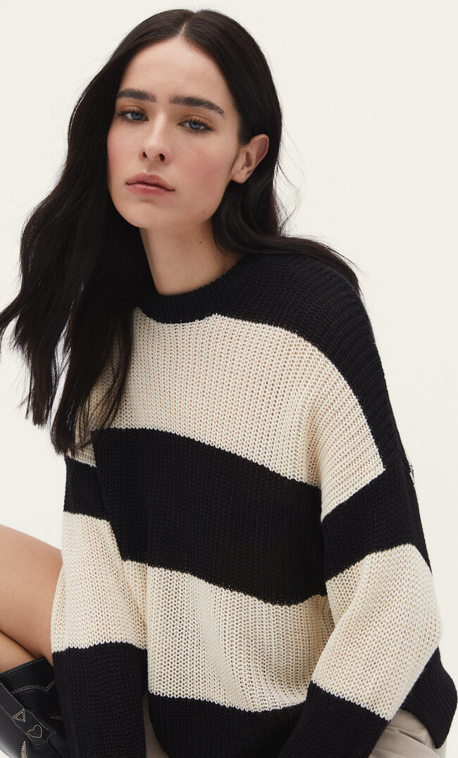 Stradivarius Sweter basic w paski Czarny S