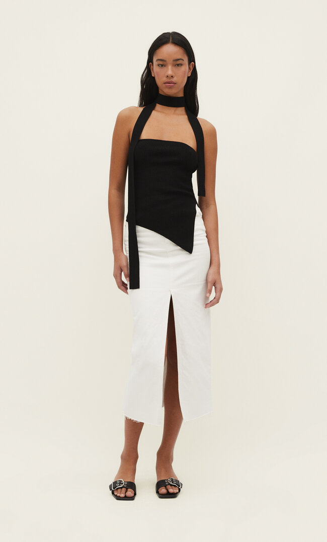 

Stradivarius Strick-Bandeau-Top mit Tuch Schwarz S