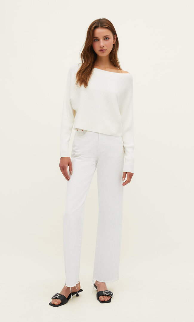 

Stradivarius Strickpullover mit Bateau-Ausschnitt Ecru XL