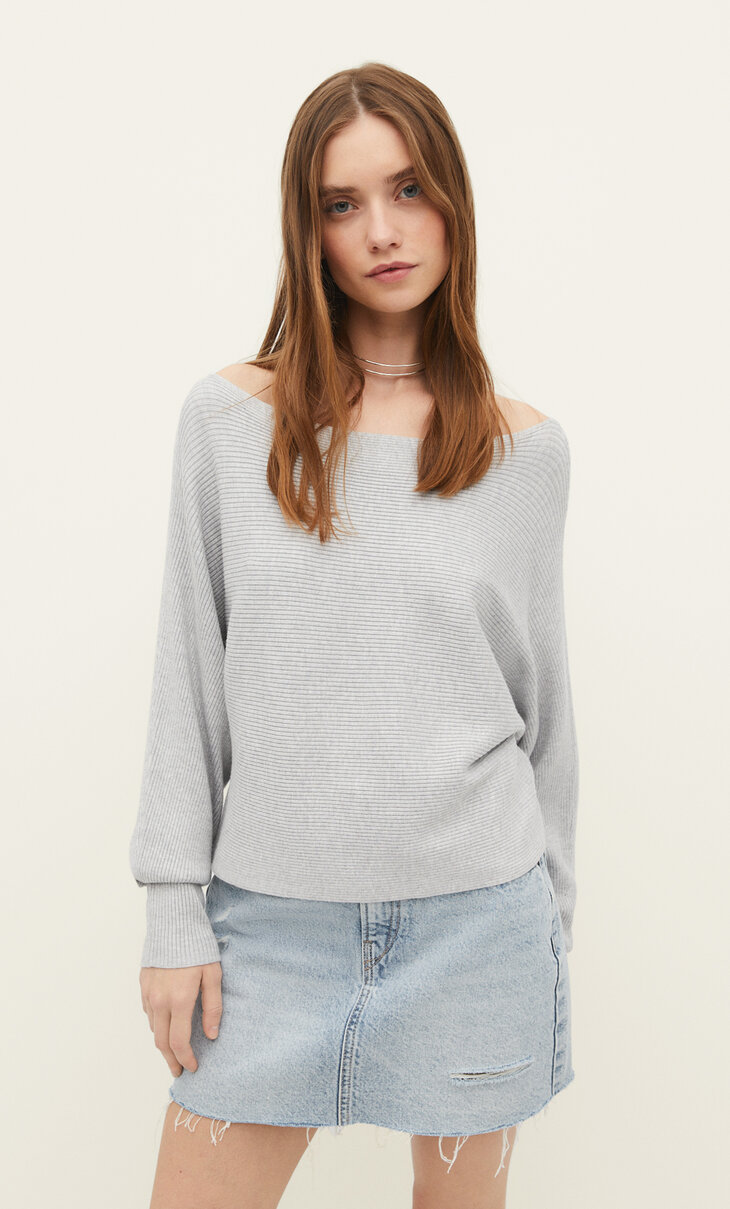 Boat neck knit sweater