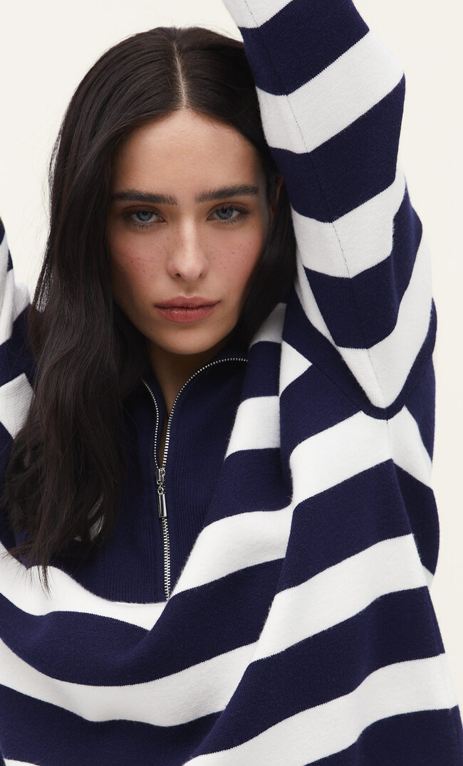 

Stradivarius Strickpullover mit Reißverschluss Marineblau S