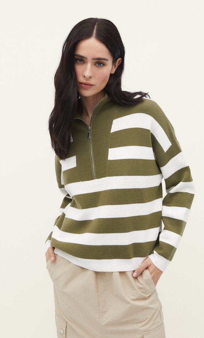 

Stradivarius Strickpullover mit Reißverschluss Grün XS