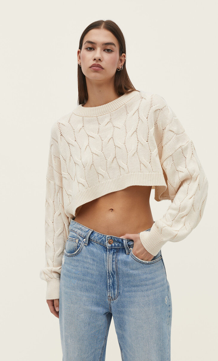 Cropped cable-knit sweater