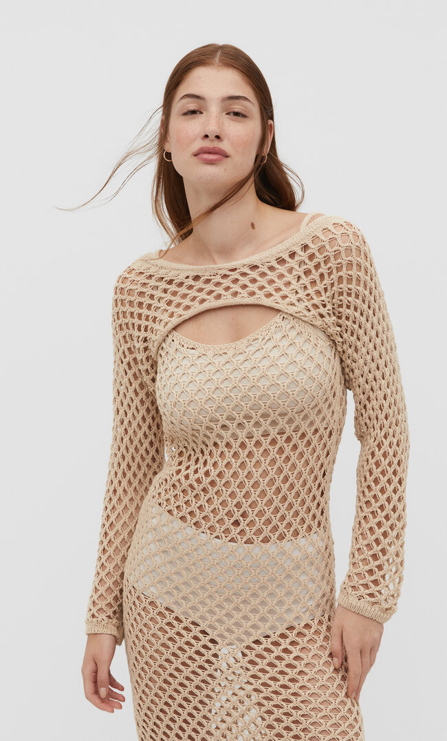 

Stradivarius Bolero mit lockerem Strickmuster Steingrau S