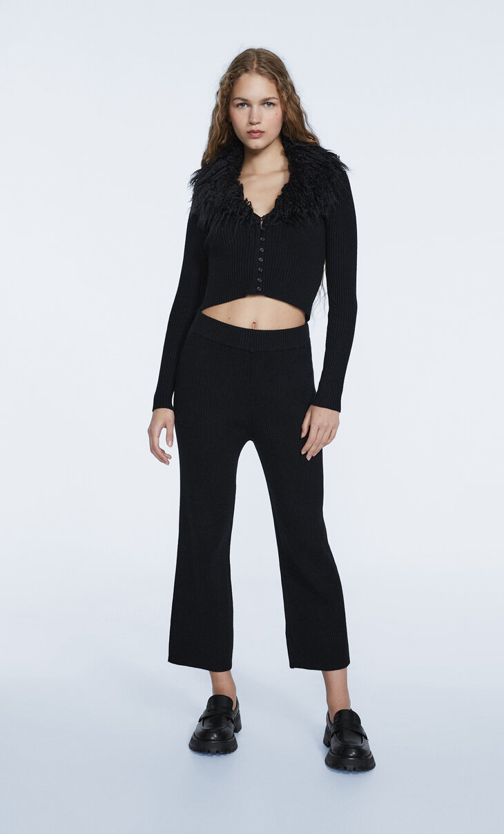 Pantalon en maille à bord-côte