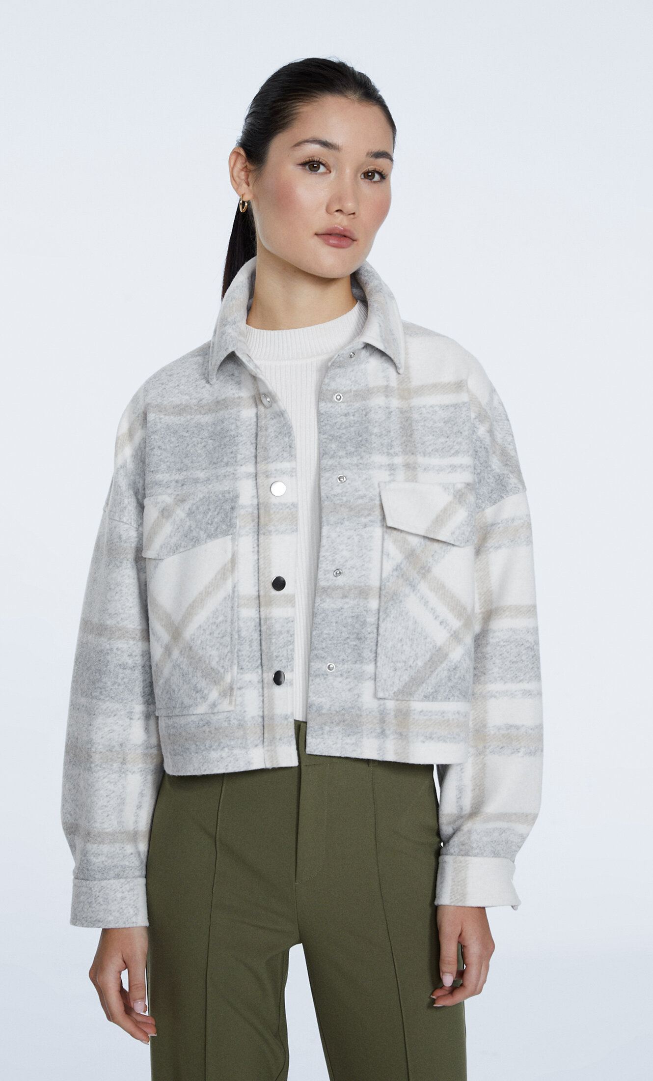 stradivarius padded shacket in grey check