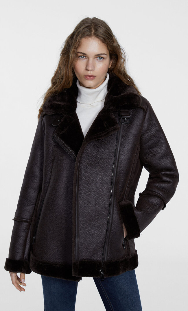 Stradivarius Doubleface-Bikerjacke Braun L