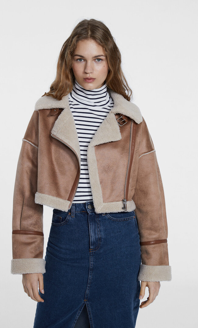 

Stradivarius Kurze Doubleface-Bikerjacke Steingrau S