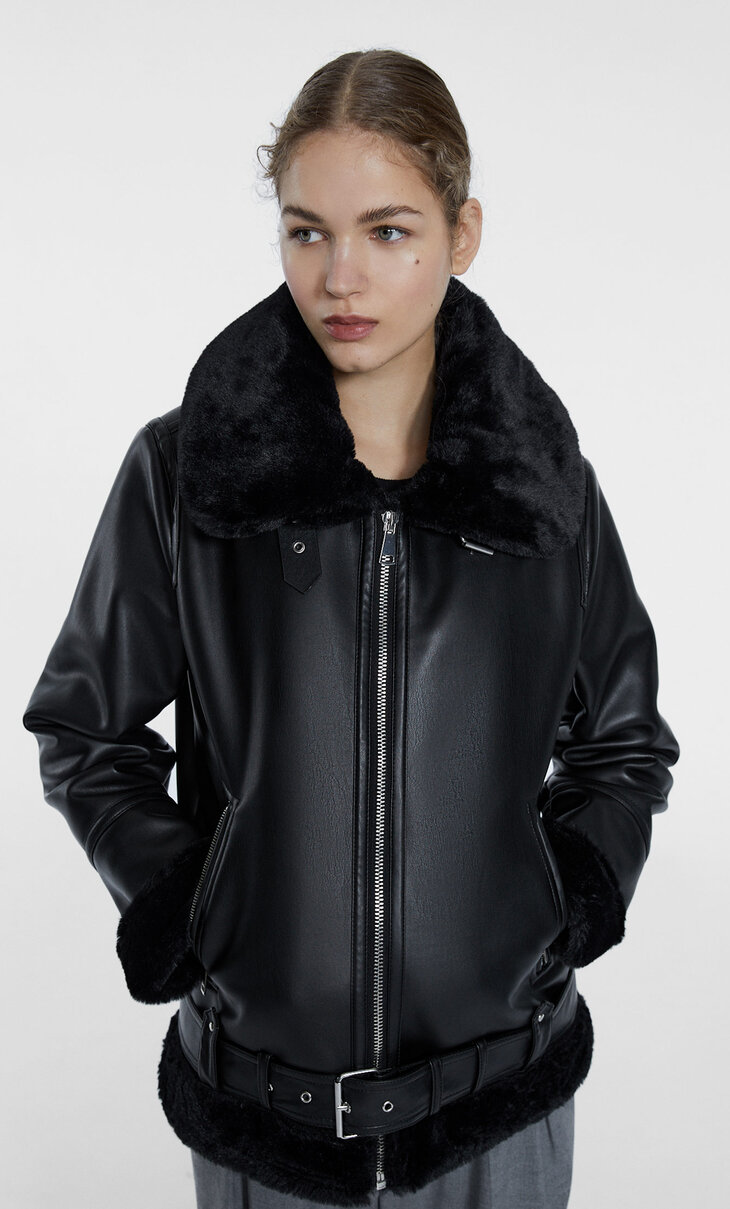Faux leather double-faced aviator jacket - Women's fashion ...