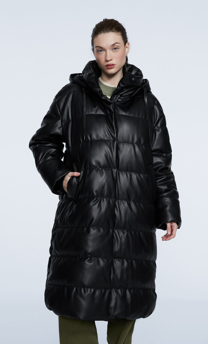 Faux leather puffer coat