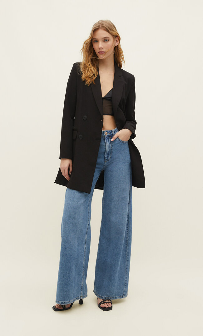 

Stradivarius Długa Marynarka Czarny L