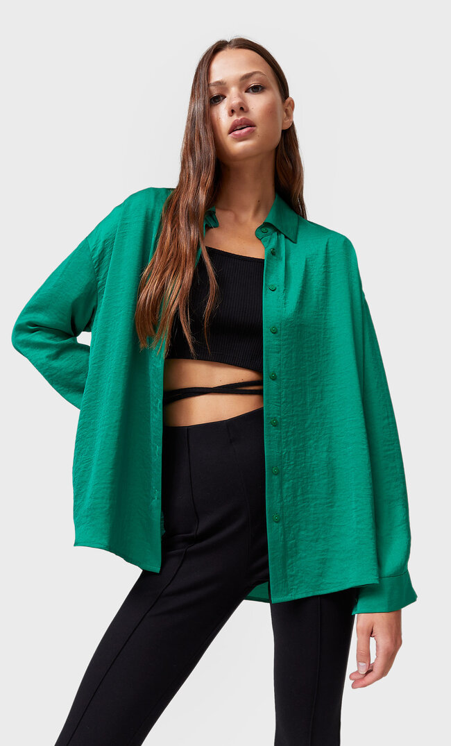 

Stradivarius Satinhemd Grün M