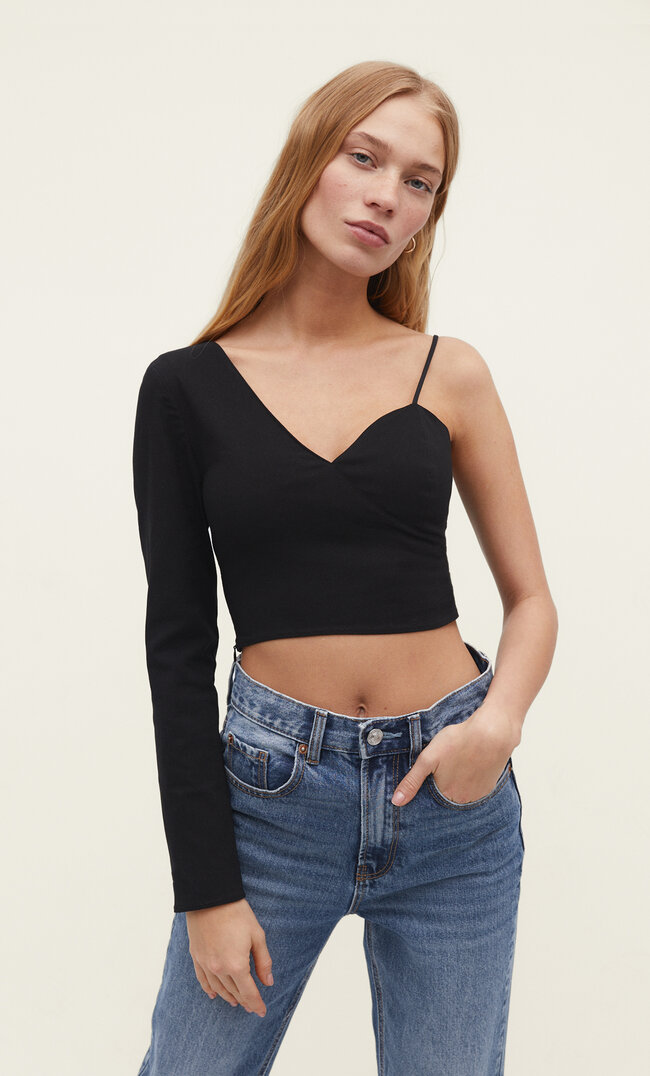 

Stradivarius Asymetryczna Bluzka Z Bengaliny Czarny Xl