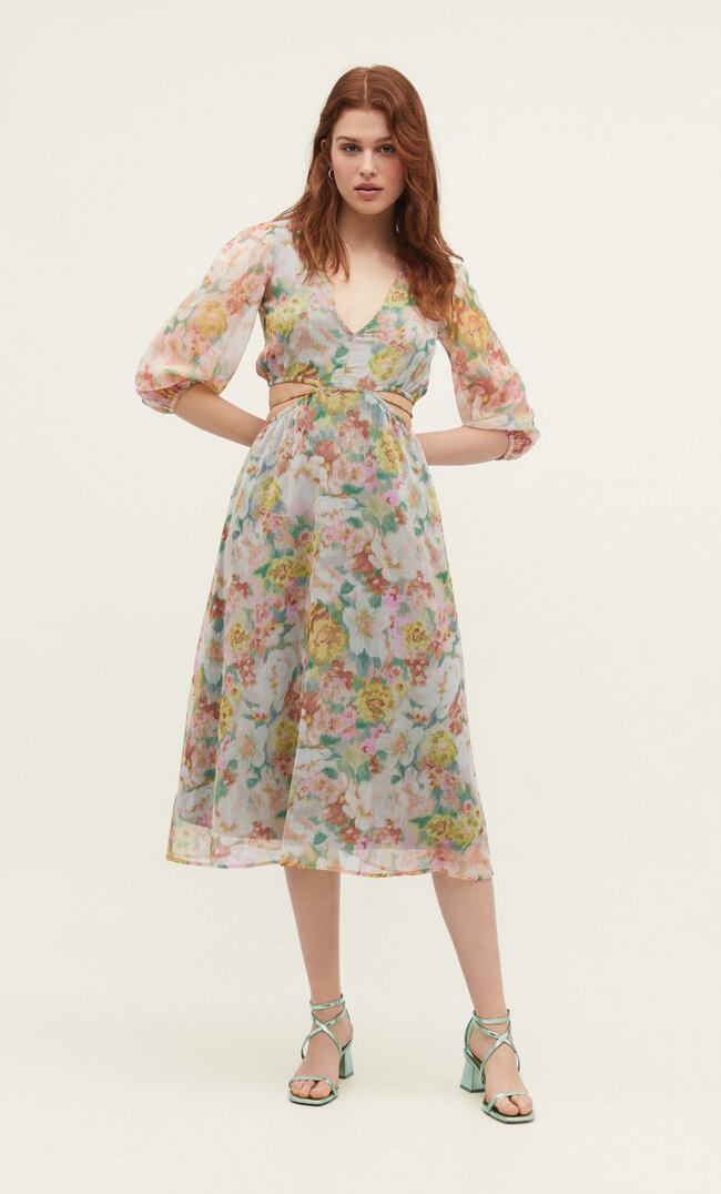 

Stradivarius Midikleid Aus Chiffon Mit Print Und Cut-Outs Pastellrosa Xl