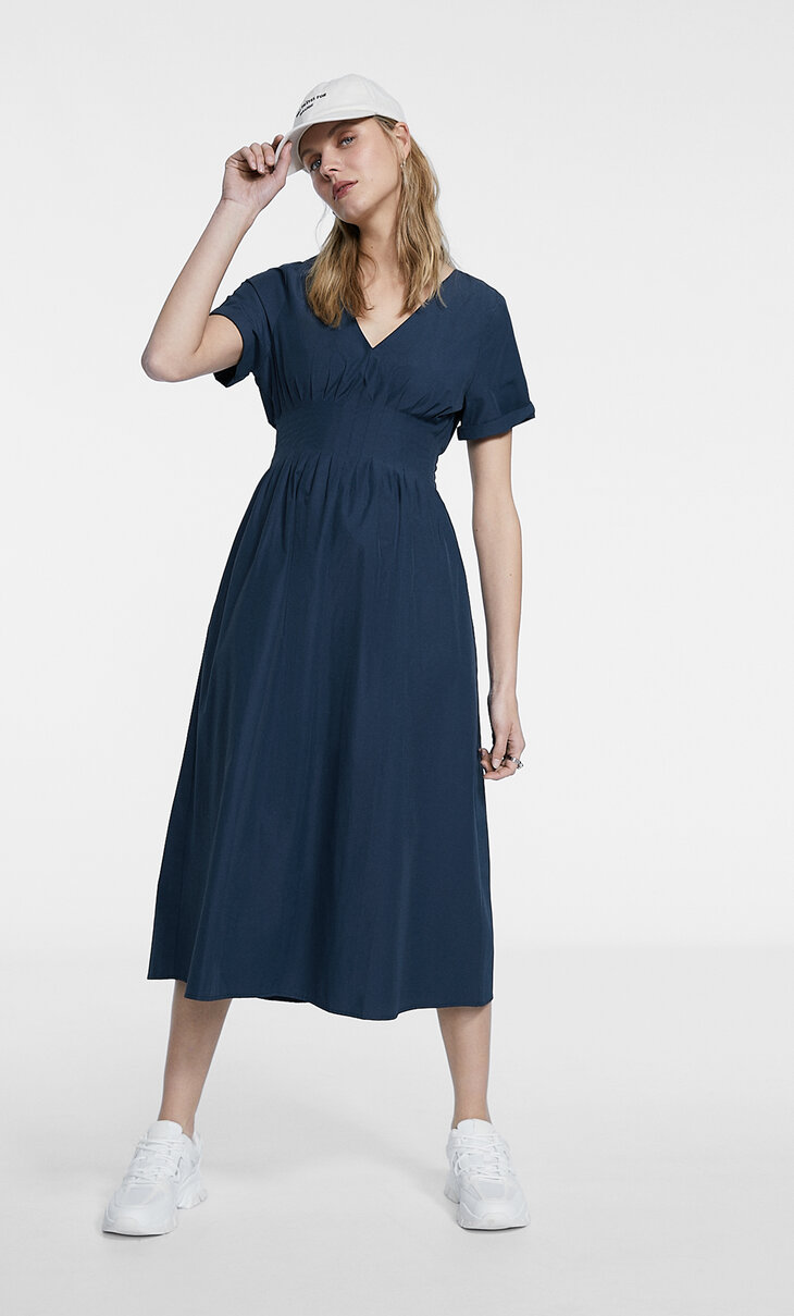 Vestido popelin pliegues