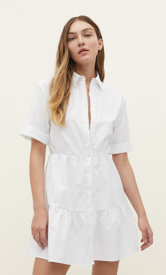 

Stradivarius Kurzes Hemdkleid Weiß XS