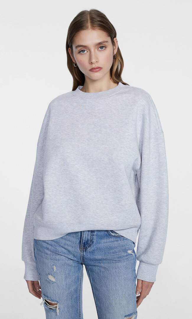 Stradivarius Bluza Basic Popielaty L