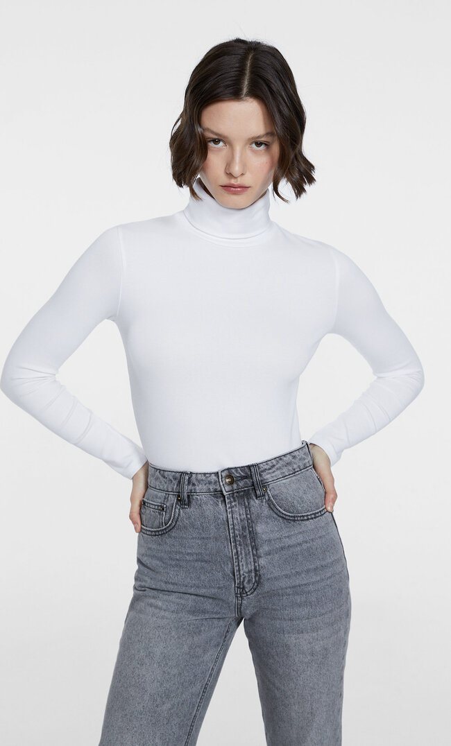 Stradivarius Shirt Mit Rollkragen Weiß L