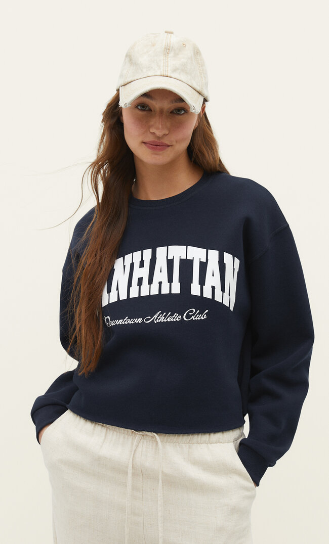 

Stradivarius Cropped-Sweatshirt Mit Print Marineblau Xl