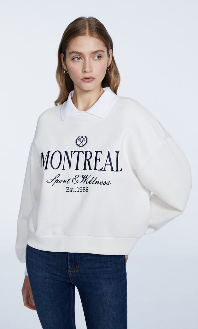 

Stradivarius Bluza z kołnierzykiem polo Ecru L